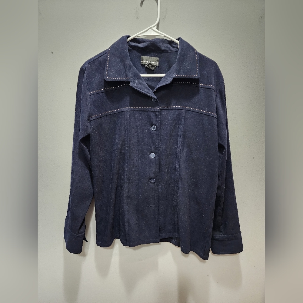 Vintage Robert Louis faux suede navy blue jacket size large